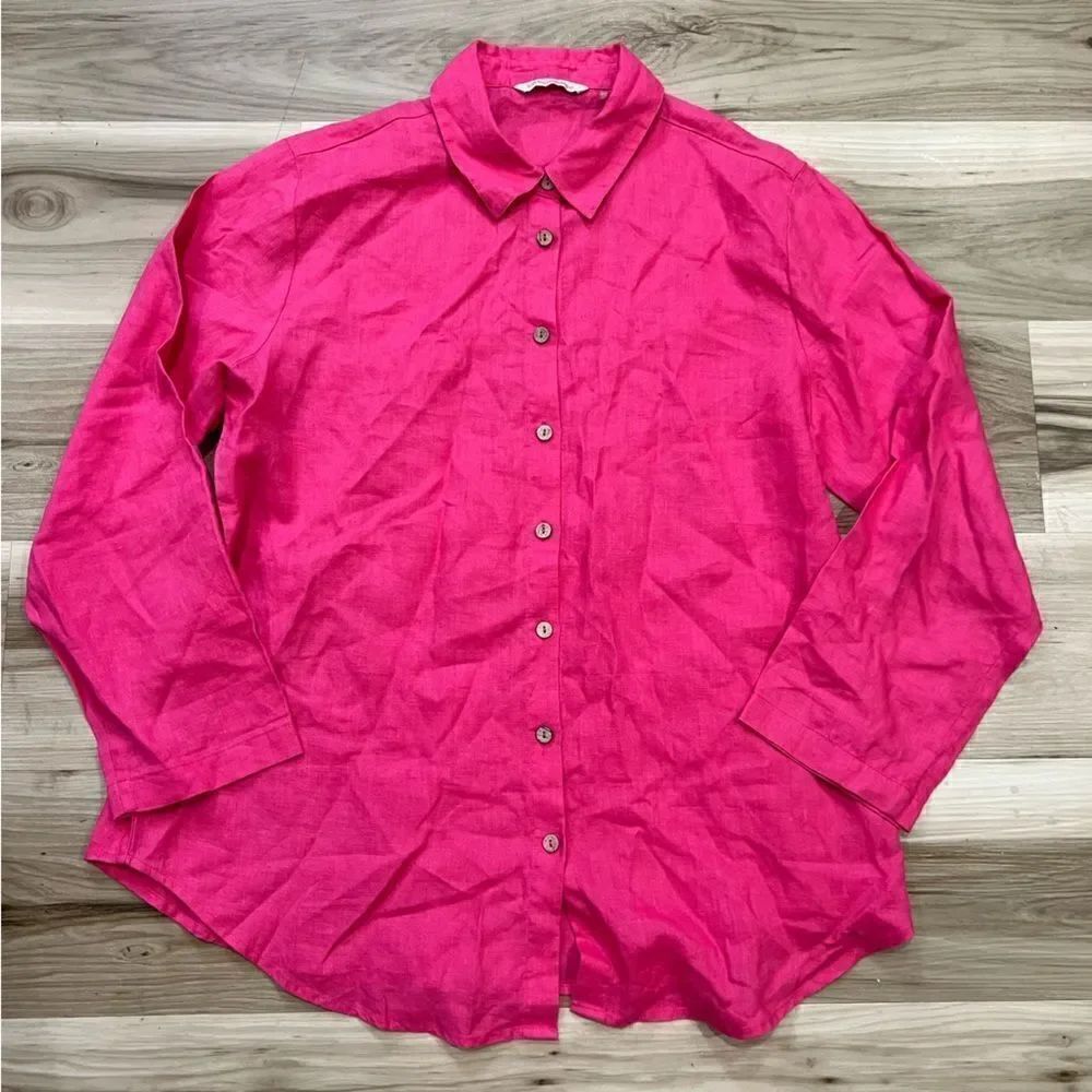 Soft Surroundings Pink Linen Button Up Top Women’s Petite Large